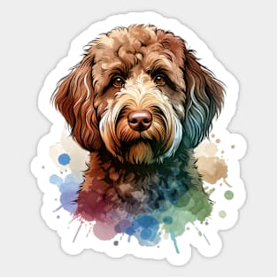 Chocolate Labradoodle Dog Watercolor Artwork Sticker